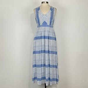 Womens Coastal Nautical Resort Dress Sz Small Striped Sleeveless Pockets V-Neck